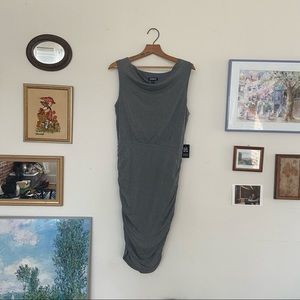 Express Grey Ruched Cowl Neck Knit Sheath Dress